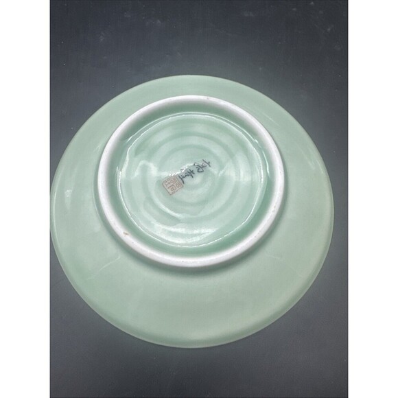 VTG Korean Celadon Soft Green Glaze Flying Crane Tea Cup Set Service For 2 - Picture 5 of 16